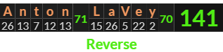 "Anton LaVey" = 141 (Reverse)