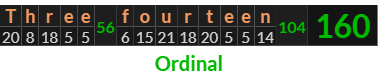 "Three fourteen" = 160 (Ordinal)