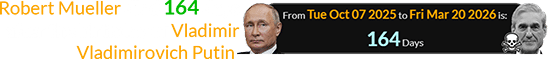 Robert Mueller died 164 days after the birthday of Vladimir Vladimirovich Putin: