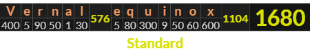 "Vernal equinox" = 1680 (Standard)