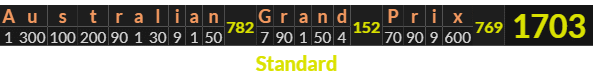 "Australian Grand Prix" = 1703 (Standard)