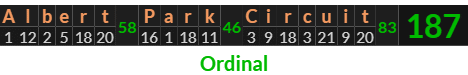 "Albert Park Circuit" = 187 (Ordinal)