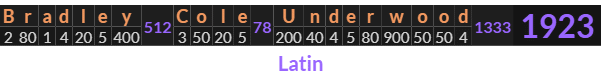 "Bradley Cole Underwood" = 1923 (Latin)