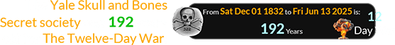 The Yale Skull and Bones Secret society was 192 years old for The Twelve-Day War:
