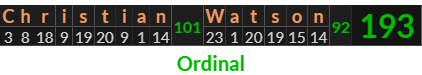 "Christian Watson" = 193 (Ordinal)