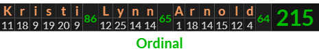 "Kristi Lynn Arnold" = 215 (Ordinal)