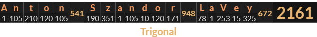 "Anton Szandor LaVey" = 2161 (Trigonal)