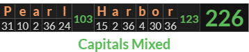 "Pearl Harbor" = 226 (Capitals Mixed)