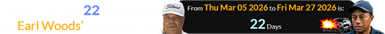 Mar. 27th was 22 days after his Earl Woods’ date of birth: