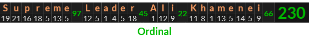 "Supreme Leader Ali Khamenei" = 230 (Ordinal)