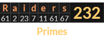 "Raiders" = 232 (Primes)