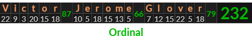 "Victor Jerome Glover" = 232 (Ordinal)