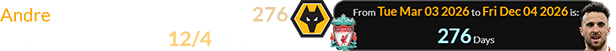 Andre scored the game-winner 276 days before Jota’s 12/4 birthday: