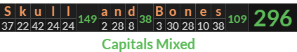 "Skull and Bones" = 296 (Capitals Mixed)