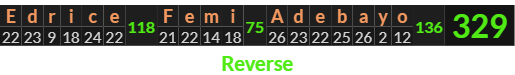 "Edrice Femi Adebayo" = 329 (Reverse)