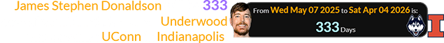 James Stephen Donaldson will be 333 days after his birthday when Underwood plays against UConn in Indianapolis: