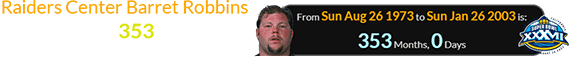 Raiders Center Barret Robbins was exactly 353 months old for his Super Bowl appearance: