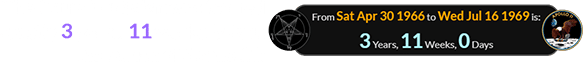 The Church of Satan was formed exactly 3 years, 11 weeks before the launch of Apollo 11: