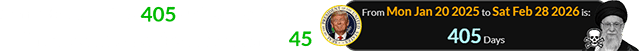 Saturday was the 405th day in office for Trump, who was first President #45: