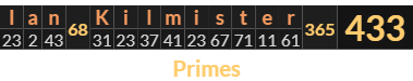 "Ian Kilmister" = 433 (Primes)