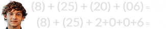 (8) + (25) + (20) + (06) = 59 and (8) + (25) + 2+0+0+6 = 41