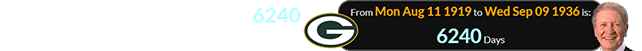 Bob Harlan was born a span of 6240 days after the Packers’ founding date: