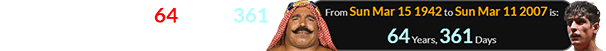 The Iron Sheik was 64 years, 361 days old when Saleh was born:
