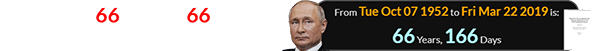 Putin was 66 years, 166 days old when the Mueller Report was filed: