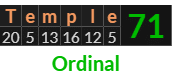 "Temple" = 71 (Ordinal)