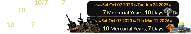 Oct. 7th (10/7) was 7 Mercs, 10 days before the 12-Day War ended and 10 Merc, 7 days before the Jerusalem attack: