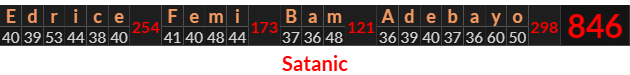 "Edrice Femi Bam Adebayo" = 846 (Satanic)