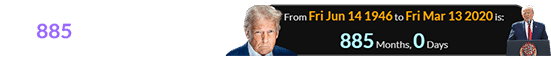 Trump was a span of exactly 885 months old for the emergency declaration: