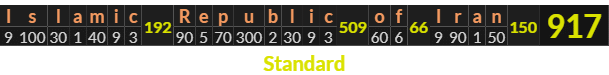 "Islamic Republic of Iran" = 917 (Standard)