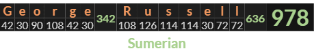 "George Russell" = 978 (Sumerian)