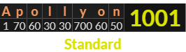 "Apollyon" = 1001 (Standard)