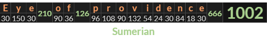 "Eye of providence" = 1002 (Sumerian)
