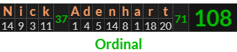 "Nick Adenhart" = 108 (Ordinal)