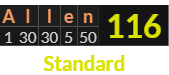 "Allen" = 116 (Standard)