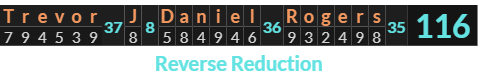 "Trevor J Daniel Rogers" = 116 (Reverse Reduction)
