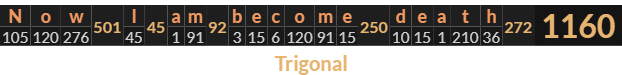 "Now I am become death" = 1160 (Trigonal)