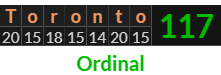 "Toronto" = 117 (Ordinal)