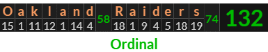 "Oakland Raiders" = 132 (Ordinal)