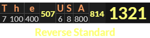 "The USA" = 1321 (Reverse Standard)