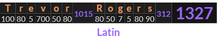 "Trevor Rogers" = 1327 (Latin)