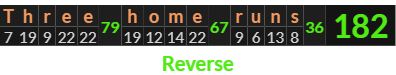 "Three home runs" = 182 (Reverse)