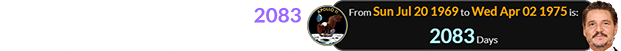 Pedro pascal was born a span of 2083 days after the Apollo 11 landing: