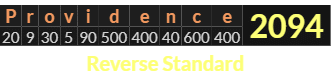 "Providence" = 2094 (Reverse Standard)