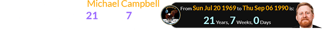 The actor was born as Michael Campbell a span of exactly 21 years, 7 weeks after the Apollo 11 Moon landing: