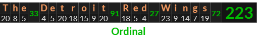 "The Detroit Red Wings" = 223 (Ordinal)