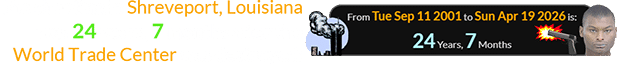 The shooting in Shreveport, Louisiana was 24 years, 7 months after the World Trade Center was destroyed:
